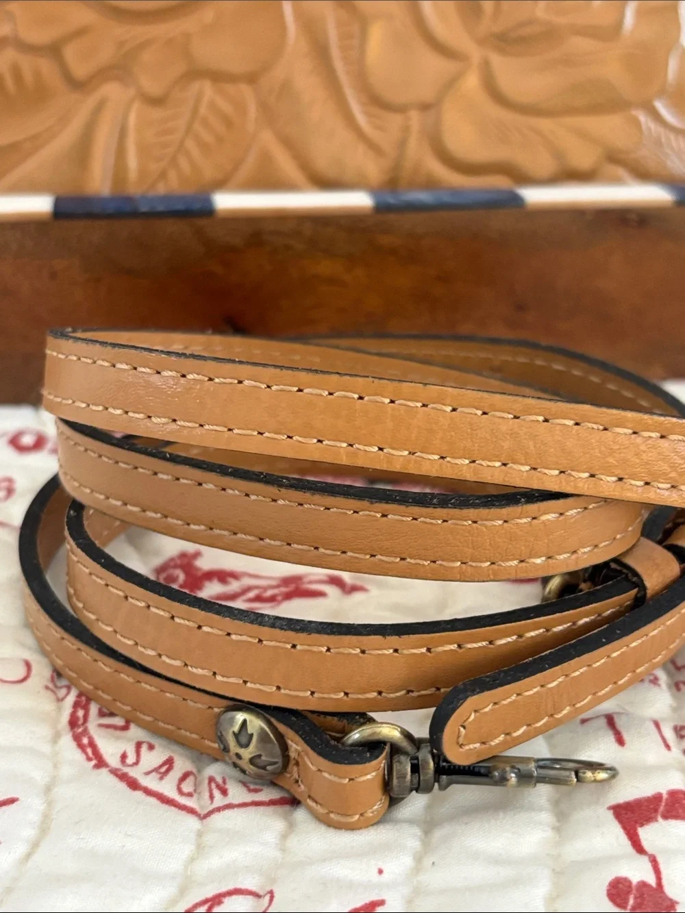 Patricia Nash Novelle Rose Embossed Leather Frame-Top Satchel - Tan